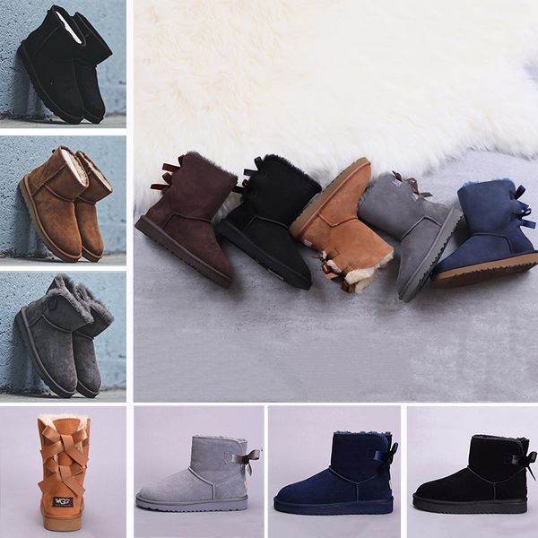 

2019 wgg winter australia classic snow boots fashion tall shoes real leather bailey bowknot women bow knee boots men shoes sneakers, Black