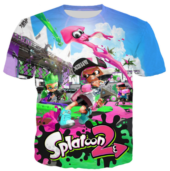 

новинка мультфильм splatoon 2 новая горячая мода футболка 3d печать мужчины / женщины лето с круглым воротом с коротким рукавом повседневные, White;black