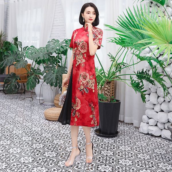 

новое прибытие red vintage китайского стиля ao dai печать rayon cheongsam платье для женщин китайский традиционный qipao размер  - 4xl