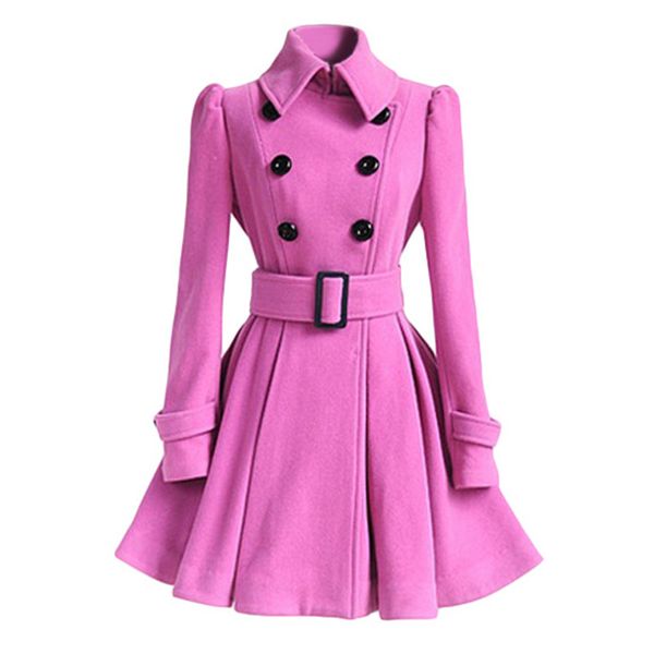 

winter woolen coat pink windbreaker multicolor women bandage wool blend girls dress jacket thick double breasted ladies, Black