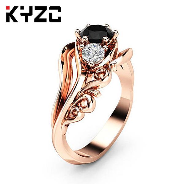 

european and american popular trinkets flower lines black zircon rings small and beautiful handwear, Golden;silver