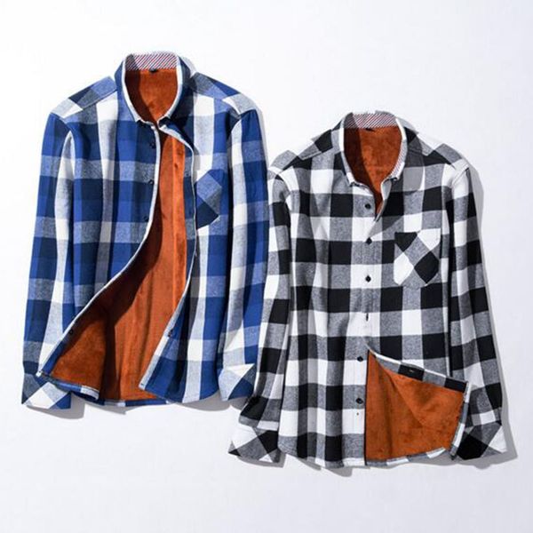 

мужчины осень зима wear plaid base printed однобортный рубашки камиза, воротник отложной high hop style с длинным рукавом теплые рубашки, White;black