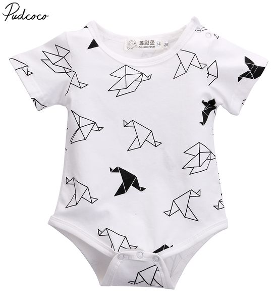 

pudcoco cute newborn baby girls boy paper crane printed short sleeve o neck bodysuit 0-24m, Blue
