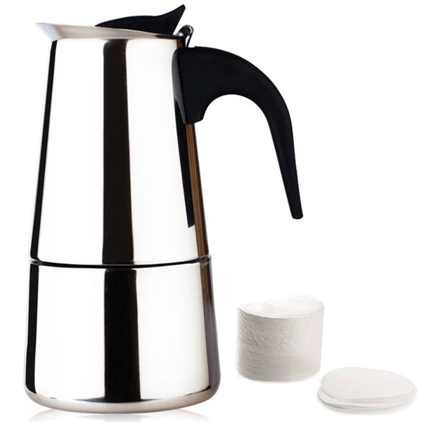 

espresso maker, moka pot, percolator italian coffee maker, 6-cup 10oz/300ml, classic full bodied coffee maker machine