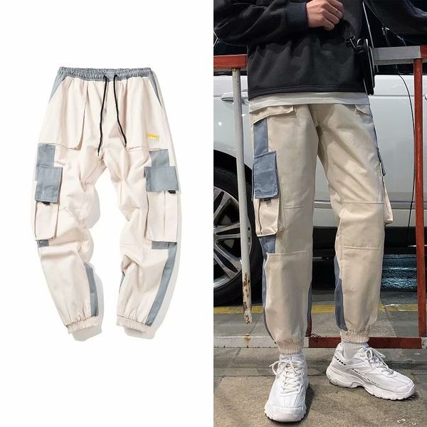 

new hip hop streetwear men's multi pockets cargo harem pants casual male track pants joggers trousers fashion harajuku men, Black