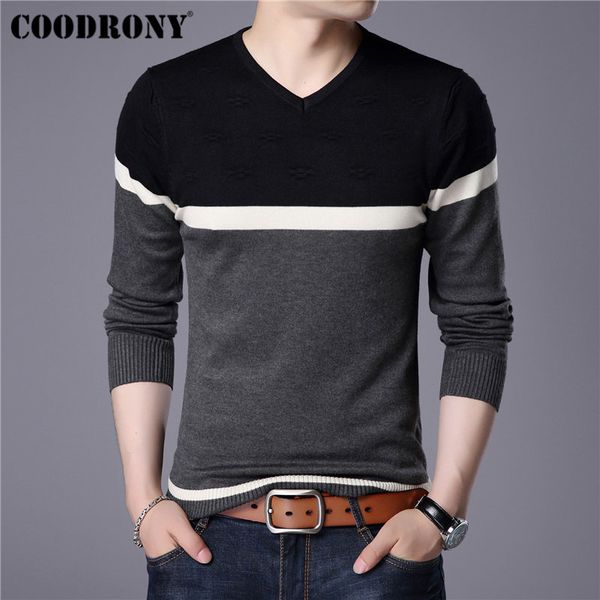 

coodrony 2019 spring autumn cotton sweater men knitwear shirt mens cashmere sweaters pull homme casual v-neck pullover men 91014, White;black