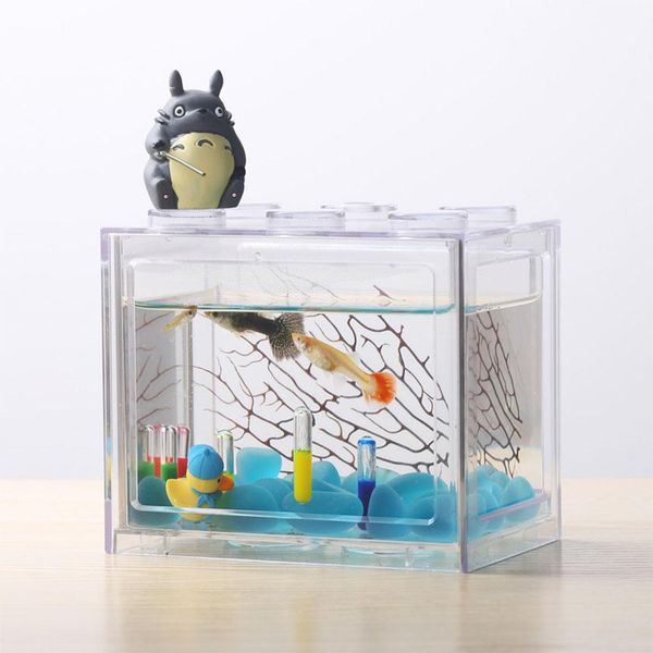 

creative multicolor stackable building blocks ecological mini aquarium fish tank small reptile pet box landscape seawe