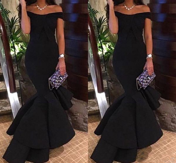 

2018 new design black off shoulder mermaid prom dresses simple sleeveless satin formal evening party gown custom arabic dresses