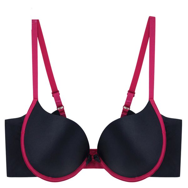 

bras elovegirl seamless steel ring solid color stitching bra support wholesale push-pull back closed underwear women's cup, Red;black