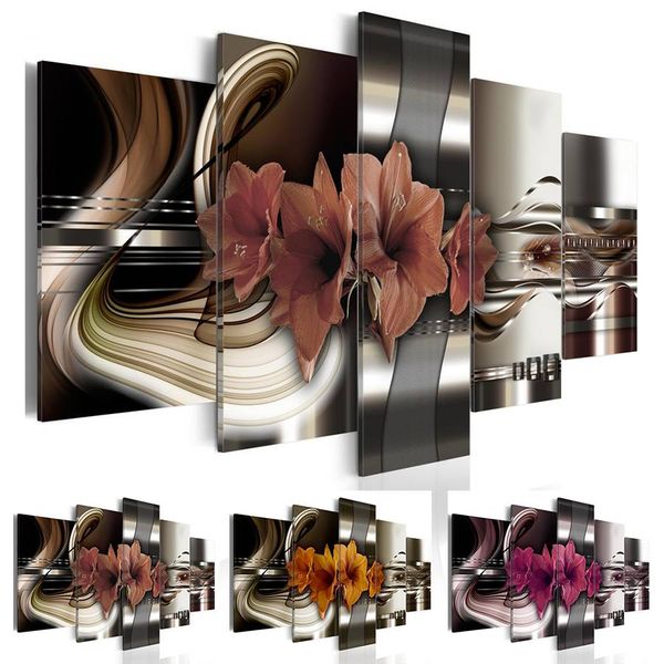 

5 panels metal flowers painting purple flower oil pictures living room decoration paintings canvas wall art no frame (unframed)
