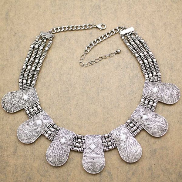 

jewelry hip hop classic tribal vintage silver cleopatra nefertiti mayan aztec bead chain bib maxi statement chunky necklace