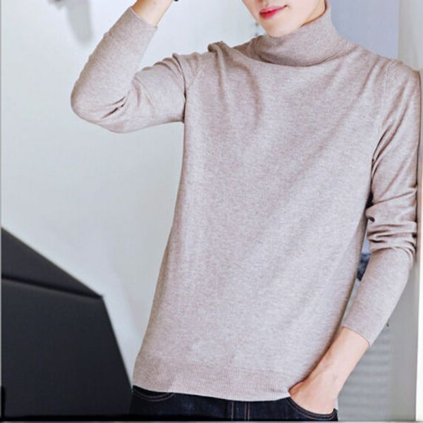

2017 men casual warm slim basic knitted turtleneck pullover long sleeve sweater undershirt, White;black