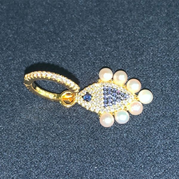 

wholesale- mono yellow silver ete lucky fish earring with pearls, Golden