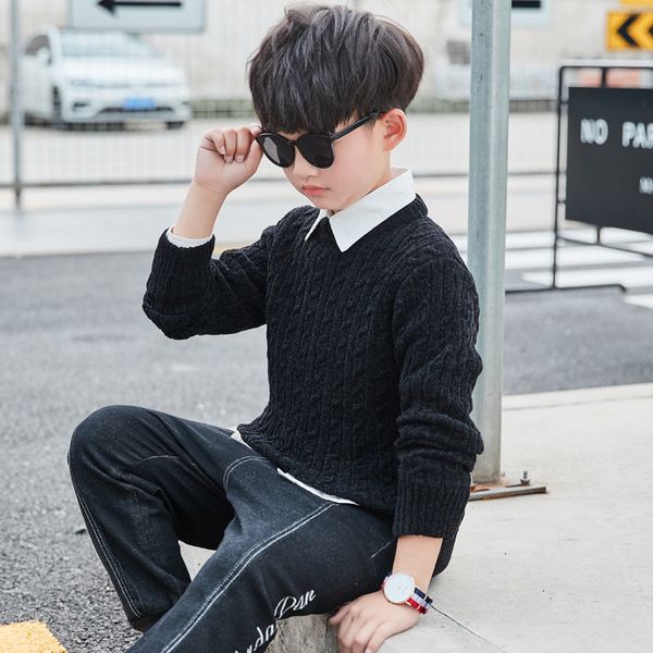 

мальчики 3d свитера мода 2019 зима пуловеры мальчик outwear топы одежда дети хлопок свитер детей трикотаж свитер одежда, Blue