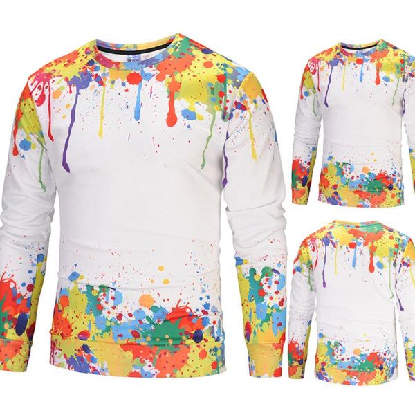

men's fashion casual color 3d print long sleeve pullover sweatshirt blouse 400#, Black
