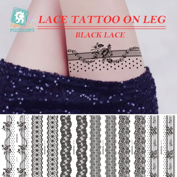

rocooart temporary waterproof tattoo sticker for women black flowers butterfly lace tattoo stickers on leg fake tatouage