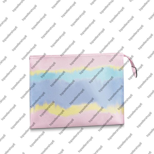 

m69137 escale poche toilette 26 women canvas tie-dye print designer real cowhide-leather trim clutch purse handbag wallet bag