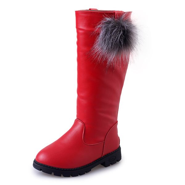 

fashion fur ball children girls boots autumn winter kids shoes knee high boots for girl 3 colors high child' csh543, Black;grey