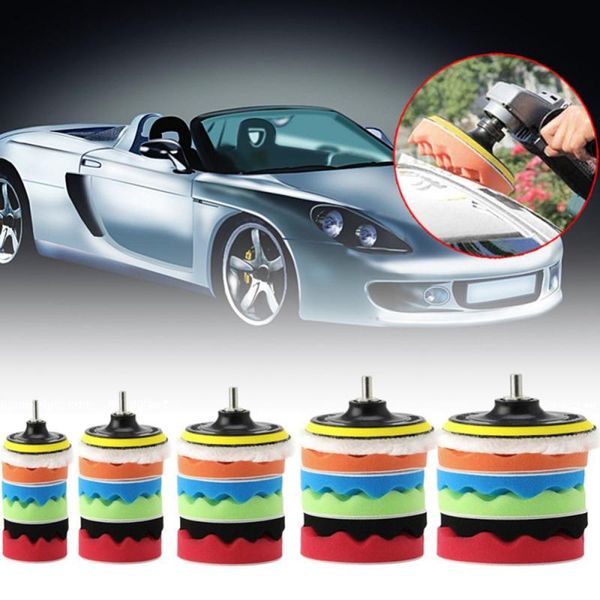 

8 pcs/set 3/4/5/6/7" sponge polishing waxing buffing pads kit for car polisher drill adaptor m10 m14 power tool accessories