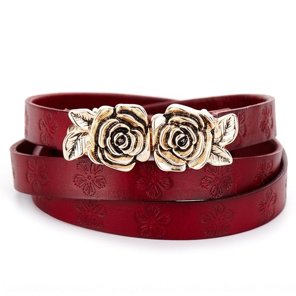 

elegant dress clothing and delicate rose buckle cowhide leather women's thin all-match dress decorative belt women's belt, Black;brown