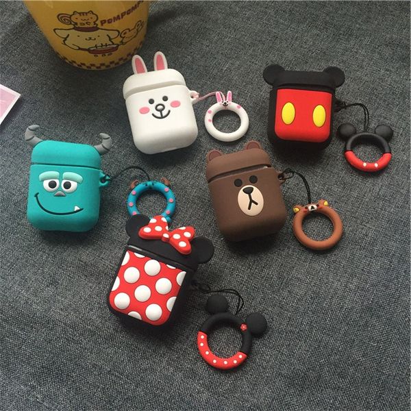 

portable silicone skin shockproof airpod case iphone bluetooth earphone protective cover nice cartoon with lanyard for apple airpods
