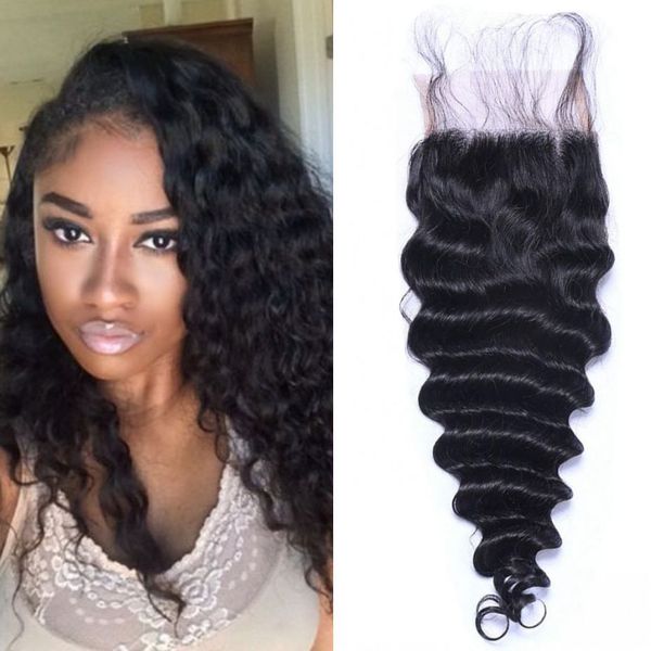 

монгольский волос шнурок закрытие с младенцем волосом 4x4 глубоких волна человеческих волос кусочков естественного черного цвета ping, Black;brown