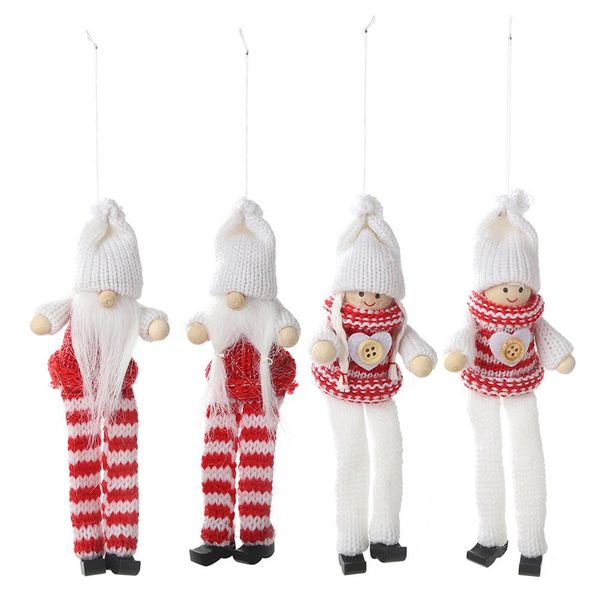 

2pcs christmas ornaments knitted long long leg puppet pendant old man doll santa claus snowman hanging figurine merry christmas