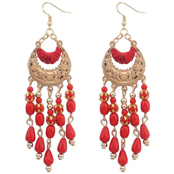 

european and american elegant national style water earrings long section crescent shaped tassel earrings jewelry, Golden;silver