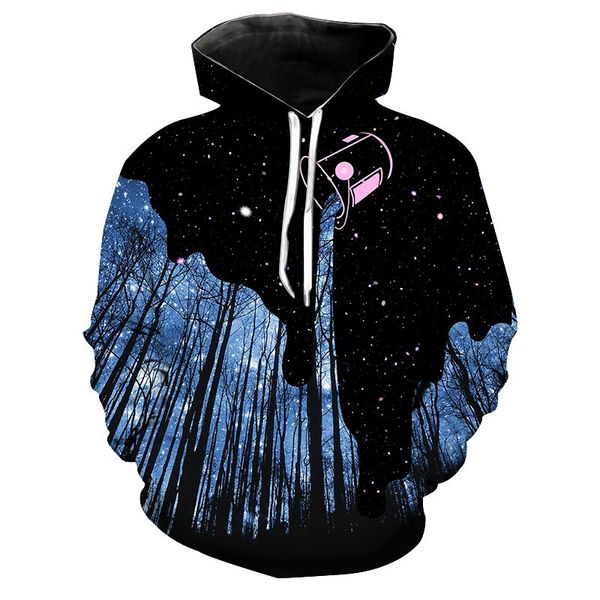 

2019 men autumn 3d printed tree galaxy hoodies casual sport long sleeve hoodies men funny pocket sweatshirt, Black