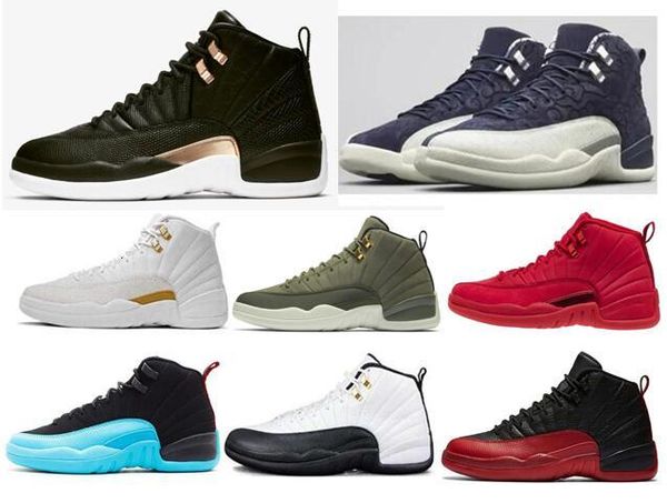 

new 12 12s midnight black reptile gym red flu game men basketball shoes gamma blue chris paul class of 2003 sneakers with box