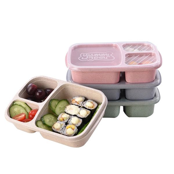 

соломы пшеницы bento box обед окно 3 сетки student портативный питание ящики для хранения на открытом воздухе кемпинга закуски фрукты обед b