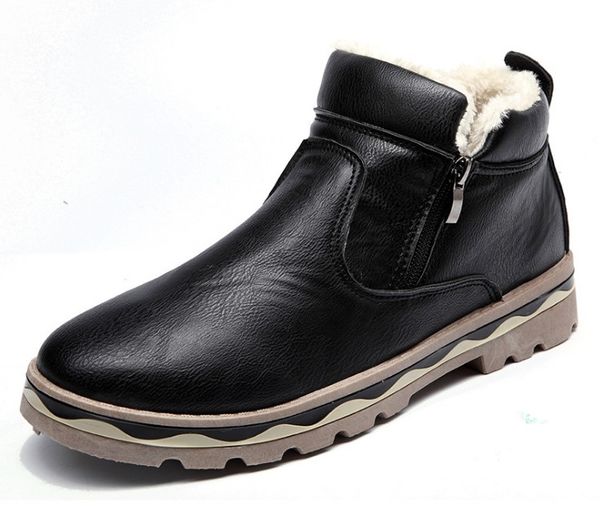 

mens pu cotton boots men suede slip-on flats skidproof casual zipper shoes for winter man fashion snow boots zy859, Black