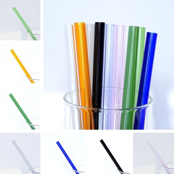 

high borosilicate fruit juice straws barware tools heat resistant coloured 8mm glass drinking straws milk tea glass straight straw 4933