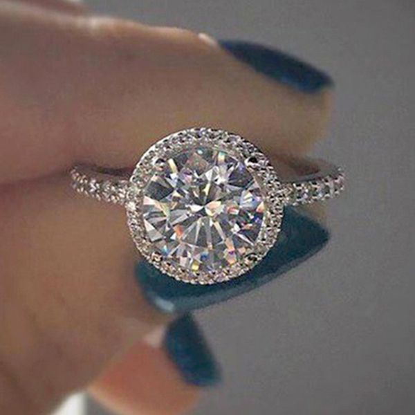 

big zircon round rings for women rose gold silver color minimalist female engagement wedding ring party jewelry bague femme 2019, Slivery;golden