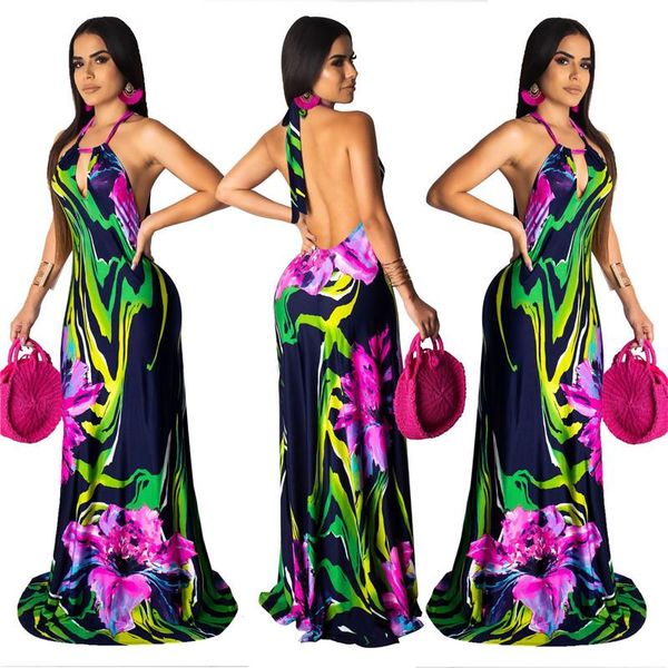 

печати сексуальное богемное платье женщины холтер спинки макси труба платье летняя пляжная вечеринка элегантный клуб партии длинное платье n, White;black