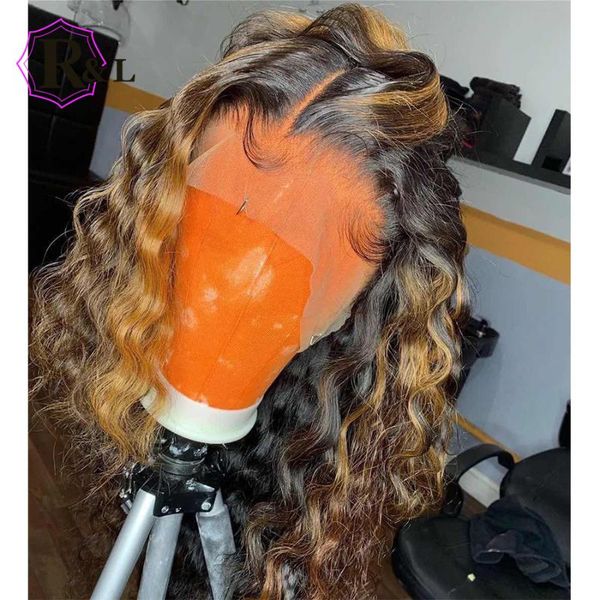 

rulinda ombre color lace front human hair wig curly brazilian non-remy hair13*4 lace wig with baby hair middle ratio 130%density, Black;brown