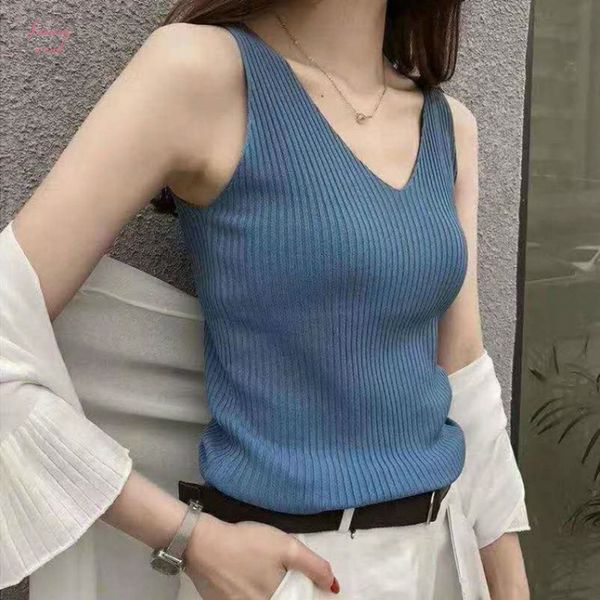 

summer womens new style streetwear ice silk knit vest sleeveless korean style slimming thin women tank, White