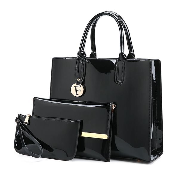 

3 set handbag tote for women made of patent leather ladies shoulder bag with 4 colors female fashion tote drop shipping
