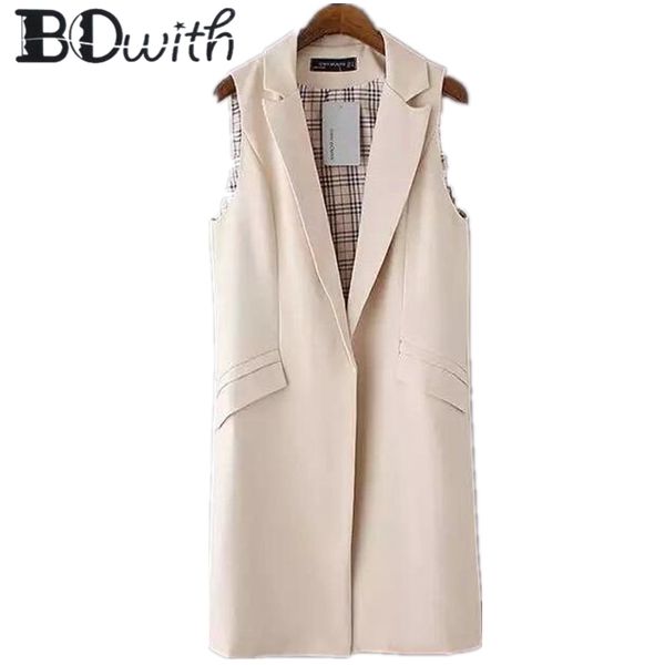 

2019 women long suit vest kahki female jacket coat pockets blazer casual vest waistcoat office lady, Black;white
