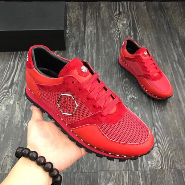 

new arrive sneaker-platform mens shoes ss1798 stars luxury layer leather of rivet casual men shoes eur38-45 n189706, Black