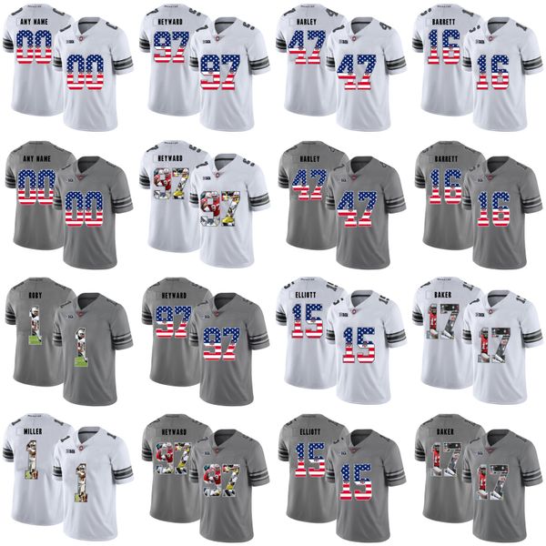 

Ohio State Buckeyes Ezekiel Elliott Bradley Roby J.T. Barrett Jerome Baker Cameron Heyward College Football Stitched Jerseys White Grey