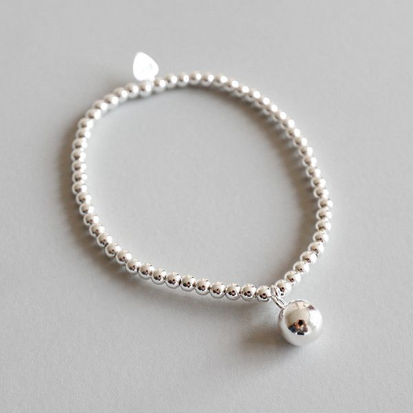 

new chic 925 sterling silver 3mm round beads chain strand bracelets women 8mm beads charms elastic bracelet wedding gifts, Black