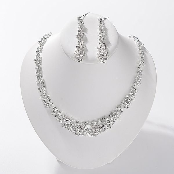 

flower leaf necklace earrings set austrian crystal, Slivery;golden