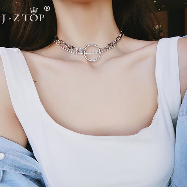 

jzdoublelayer ring necklace geometric clavicle chain trend brand women's statement necklace party fashion jewelry gifts, Golden;silver