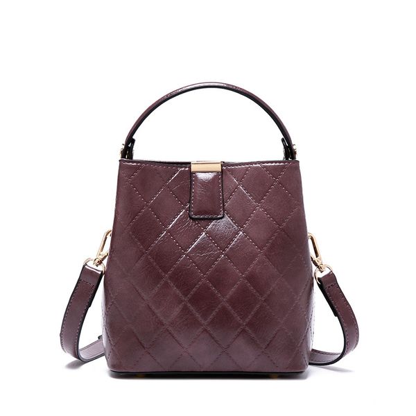 

chu jj small women's genuine leather handbags vintage plaid shoulder crossbody bags for women bucket bags lady