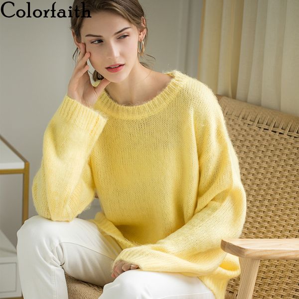

colorfaith new 2019 autumn winter women sweater pullovers long sleeve o-neck elegant office lady loose solid female sw6245, White;black
