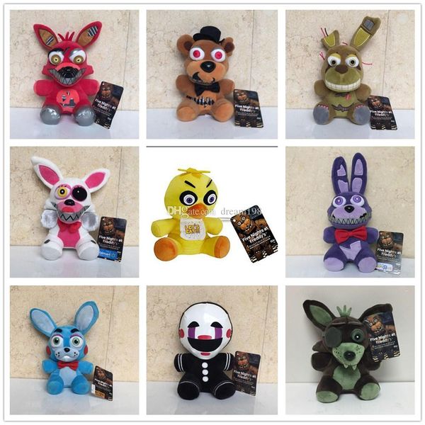 

five nights at freddy's 4 fnaf golden freddy foxy bonnie chica plush toys stuffed doll kids gift s-041 (9pcs/lot / size:20cm) dr-041