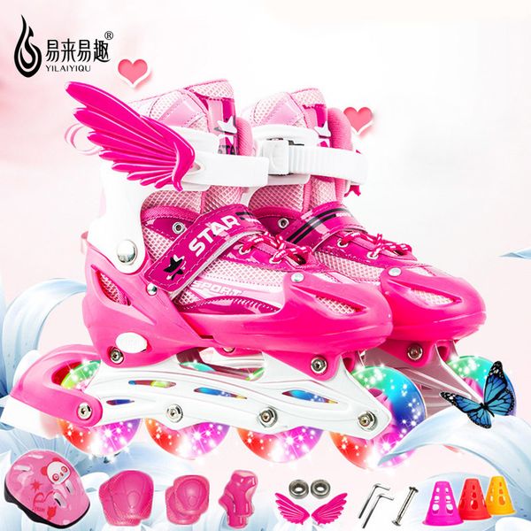 

детские новые роликовые коньки набор, безопасные и удобные регулируемого размер коньки, мальчики и девочки, начинающий фулфлеш коньков