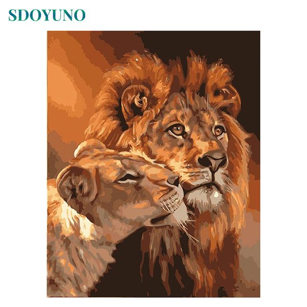 

sdoyuno frame diy painting by numbers kits lions animals hand painted oil paint by numbers unique gift for home decor 40x50cm