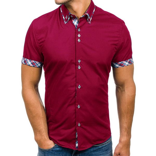 

lasperal wholesale men shirt 2019 new fashion casual slim short sleeve dress shirt cotton plus size solid clothes white, White;black